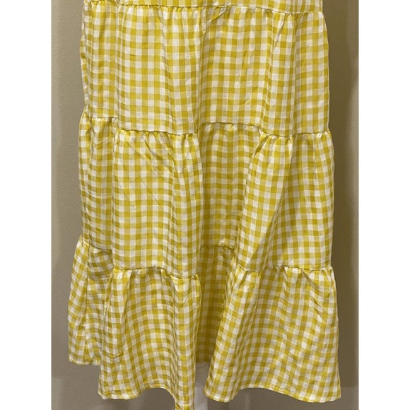 Kirundo dress Yellow White Gingham Check Tired Ruffle Fit Flare Large - Picture 3 of 3